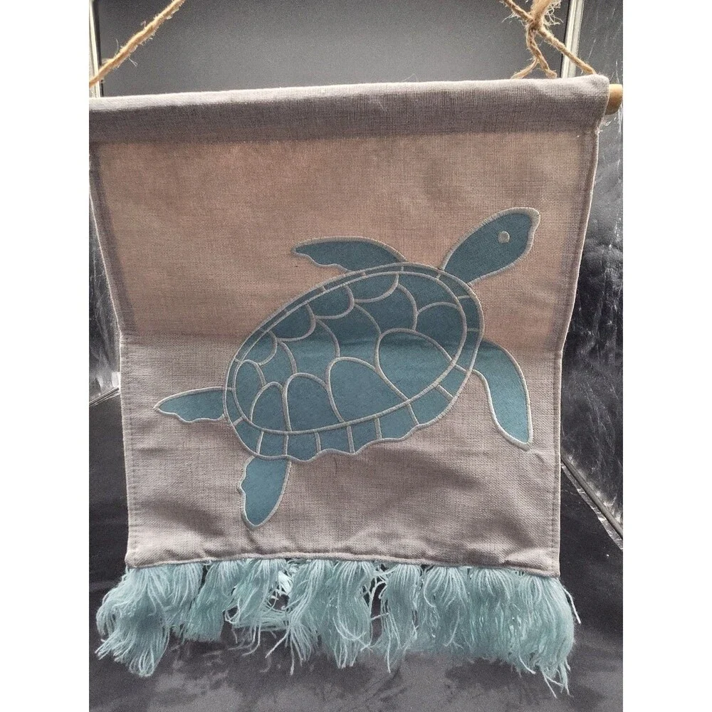 Fringed Sea Turtle Hanging Banner Teal Coastal Decor